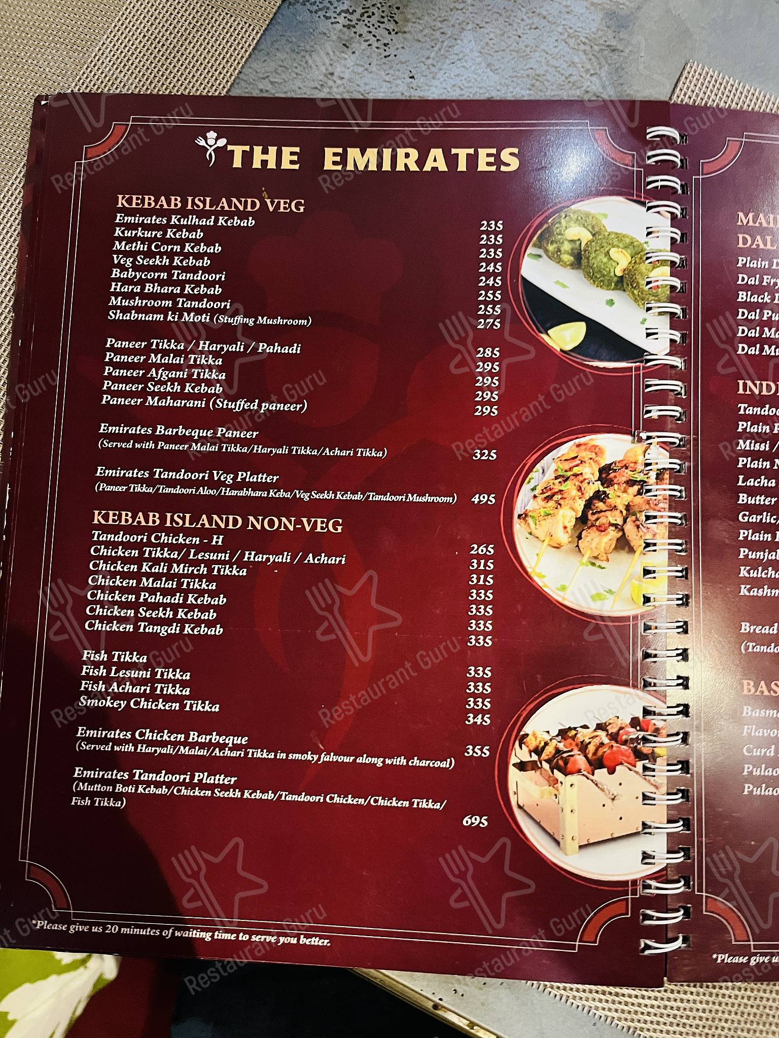 Check out the menu for The Emirates Restaurant