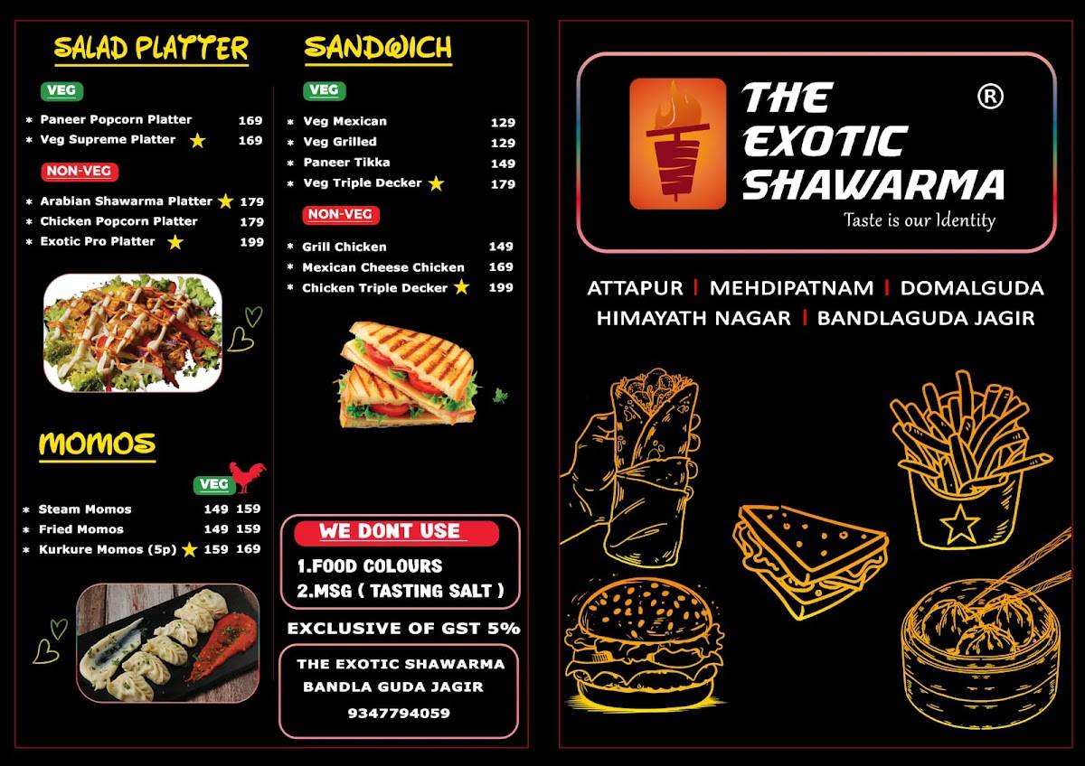 The Exotic Shawarma menu