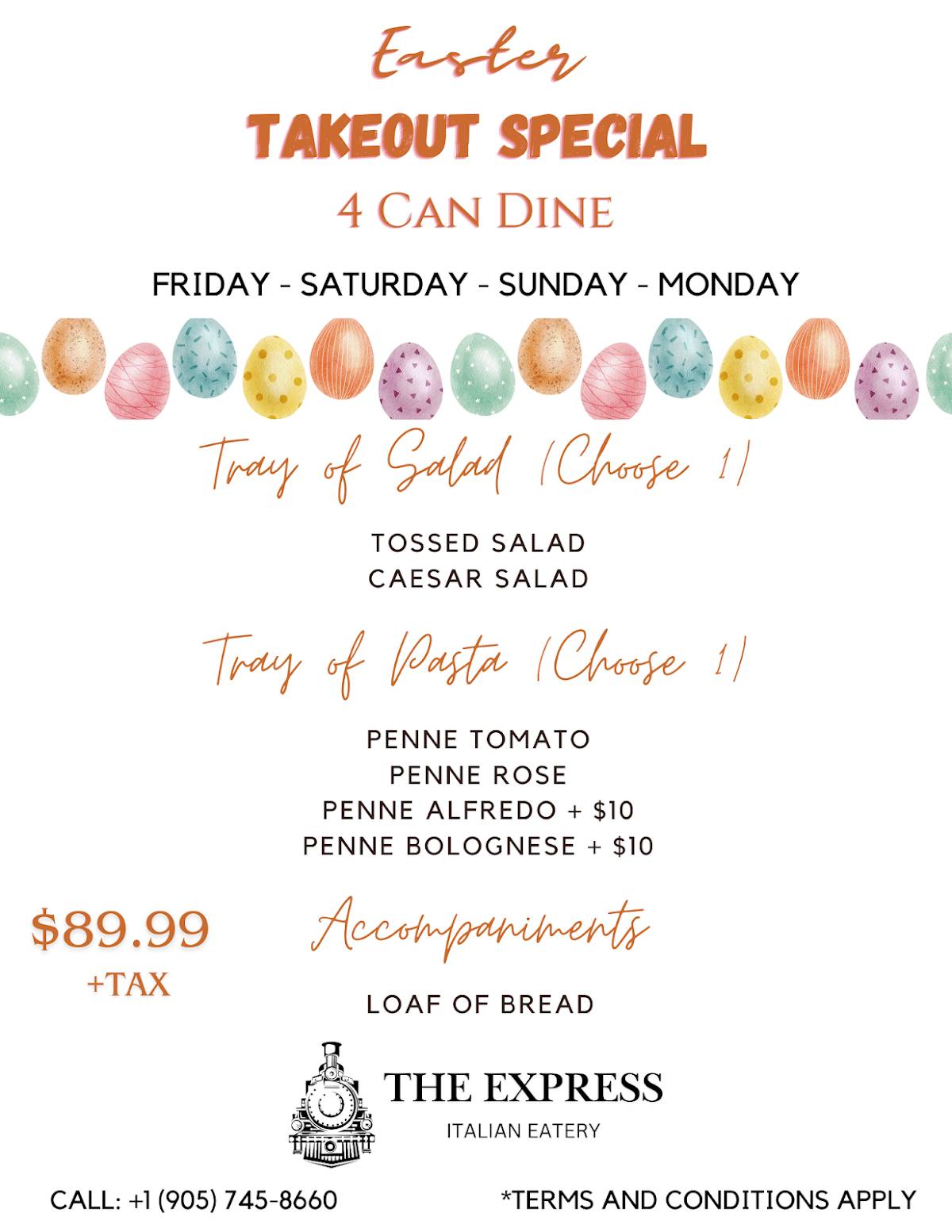 Menu de The Express Restaurant - Italian Eatery