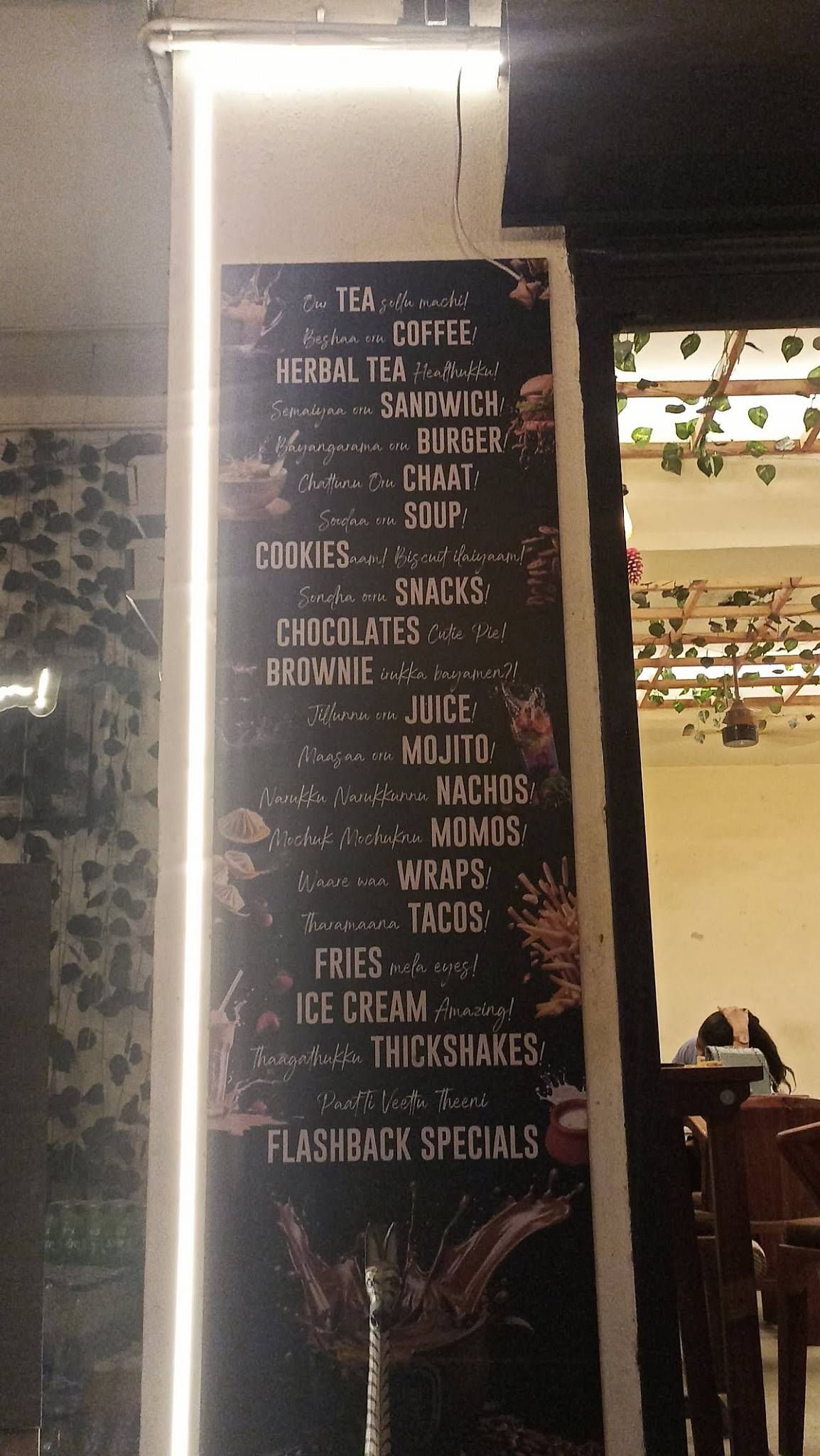 The FlashBack Cafe menu