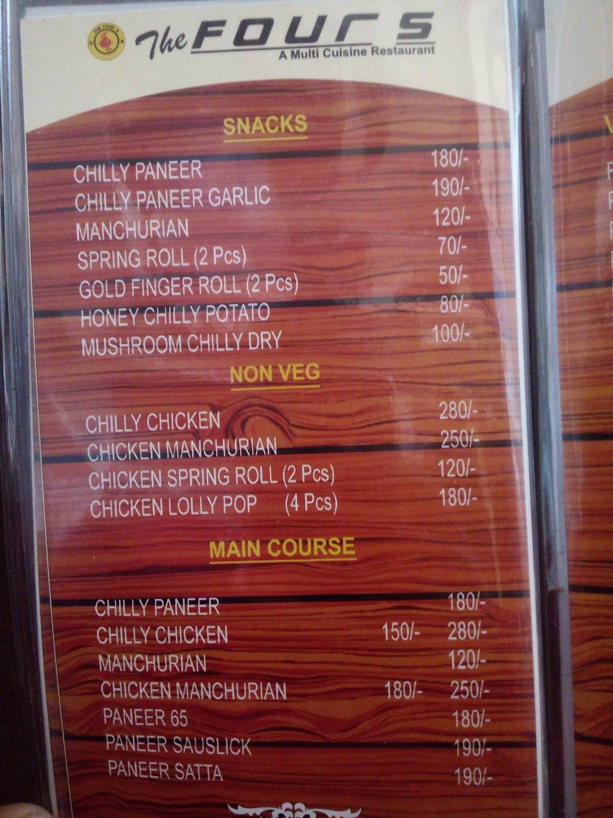 The Four S Restaurant menu