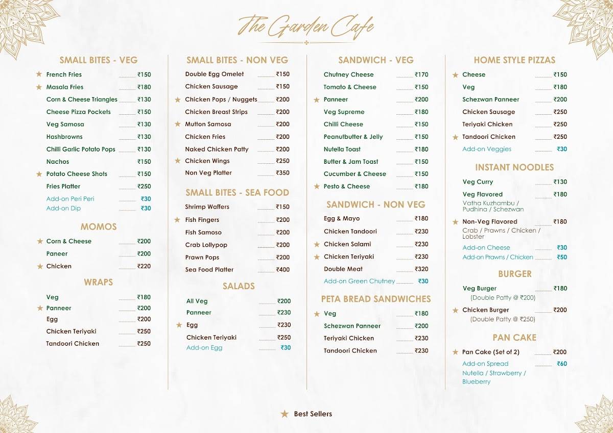The Garden Cafe by Harrington Room menu