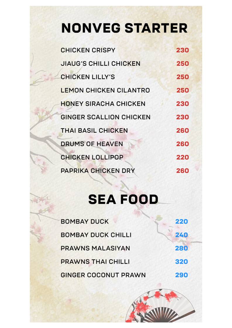 The Hakka Chinese menu