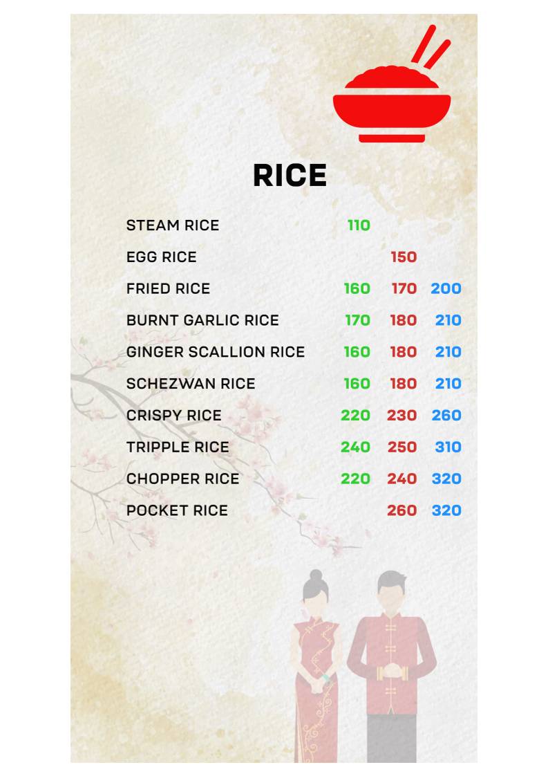 The Hakka Chinese menu