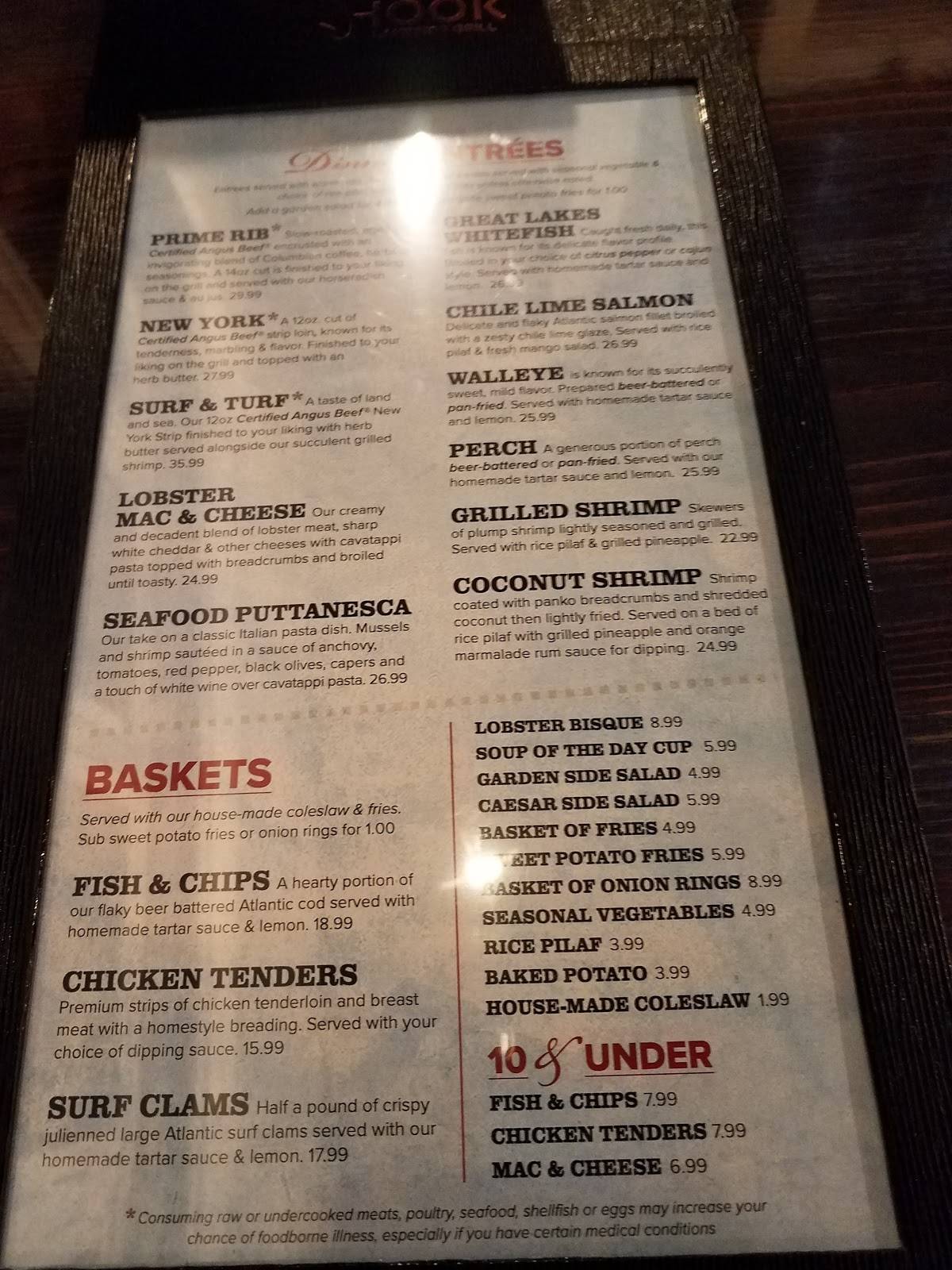 Menu at The Hook Lakeside Grill pub & bar, Mackinaw City