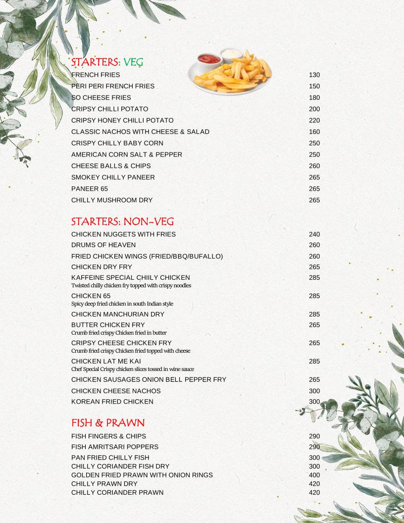 The Kaffeine Klub menu