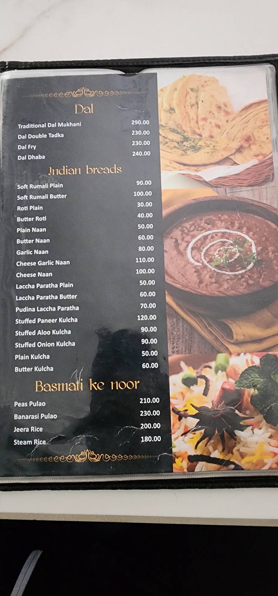 The Kailasa Restaurant menu