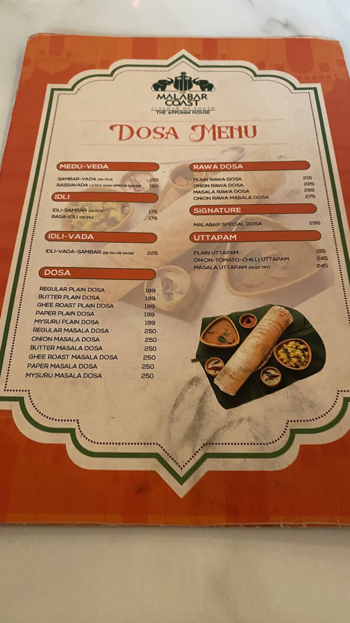 The Malabar Coast By The Appumm house menu