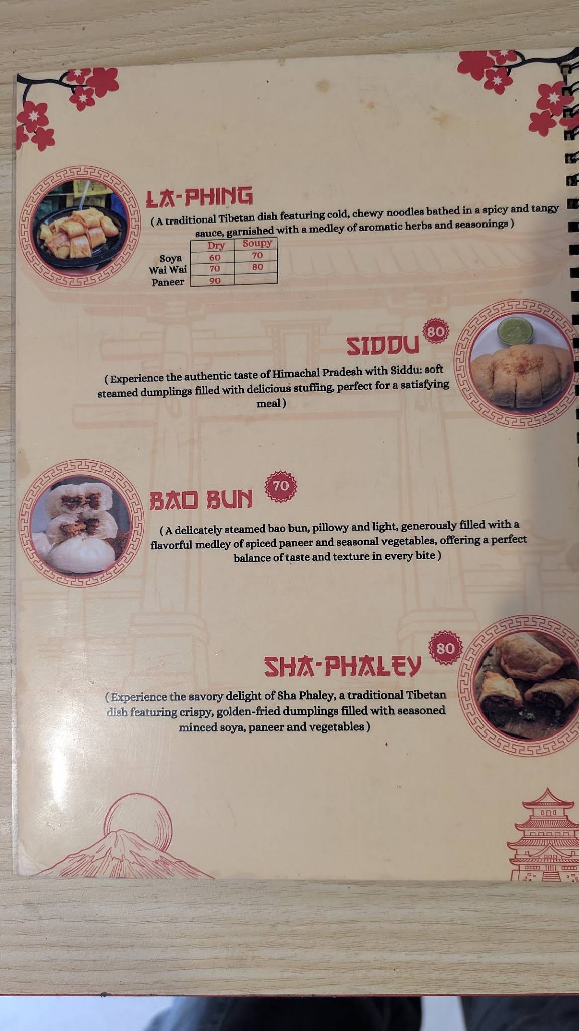 The Momo Bar menu