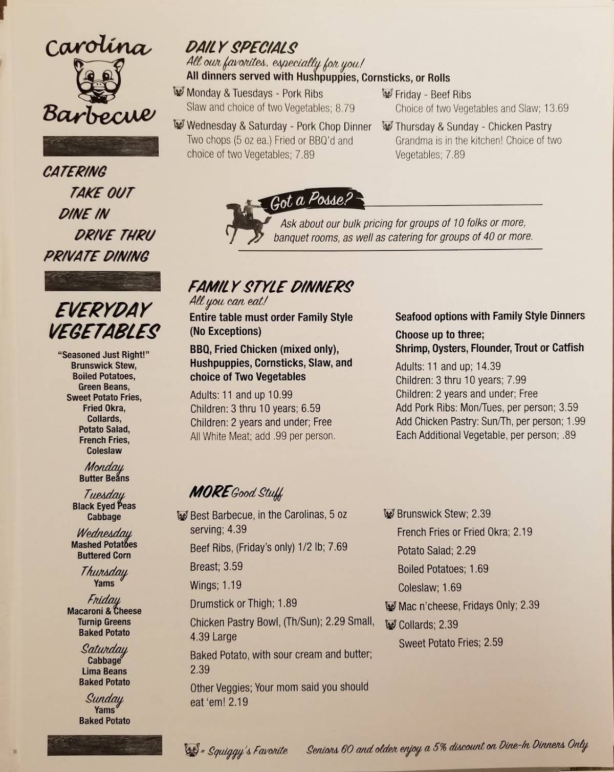Menu at The Original Carolina Barbecue, Garner