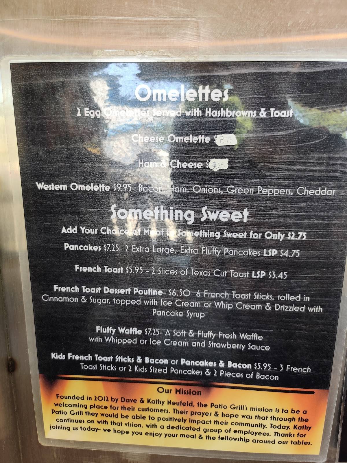 Menu at The Patio Grill restaurant, Grunthal