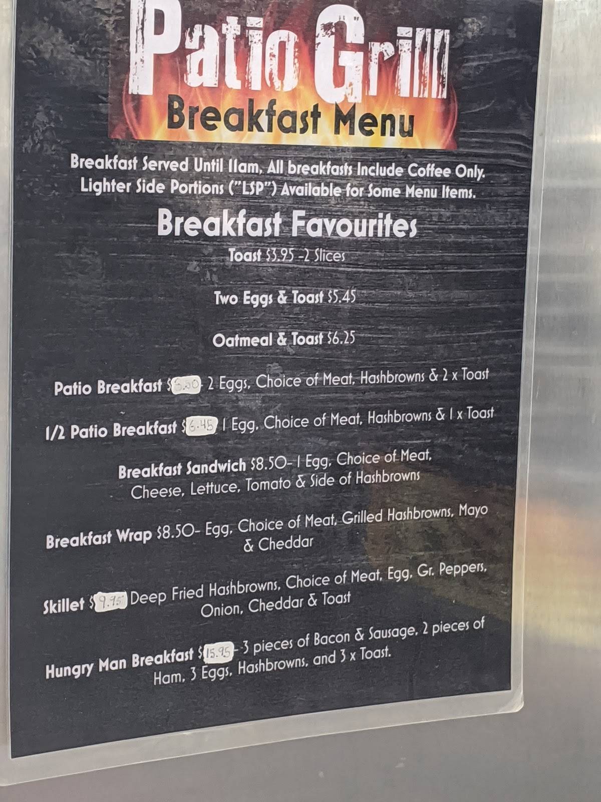 Menu at The Patio Grill restaurant, Grunthal