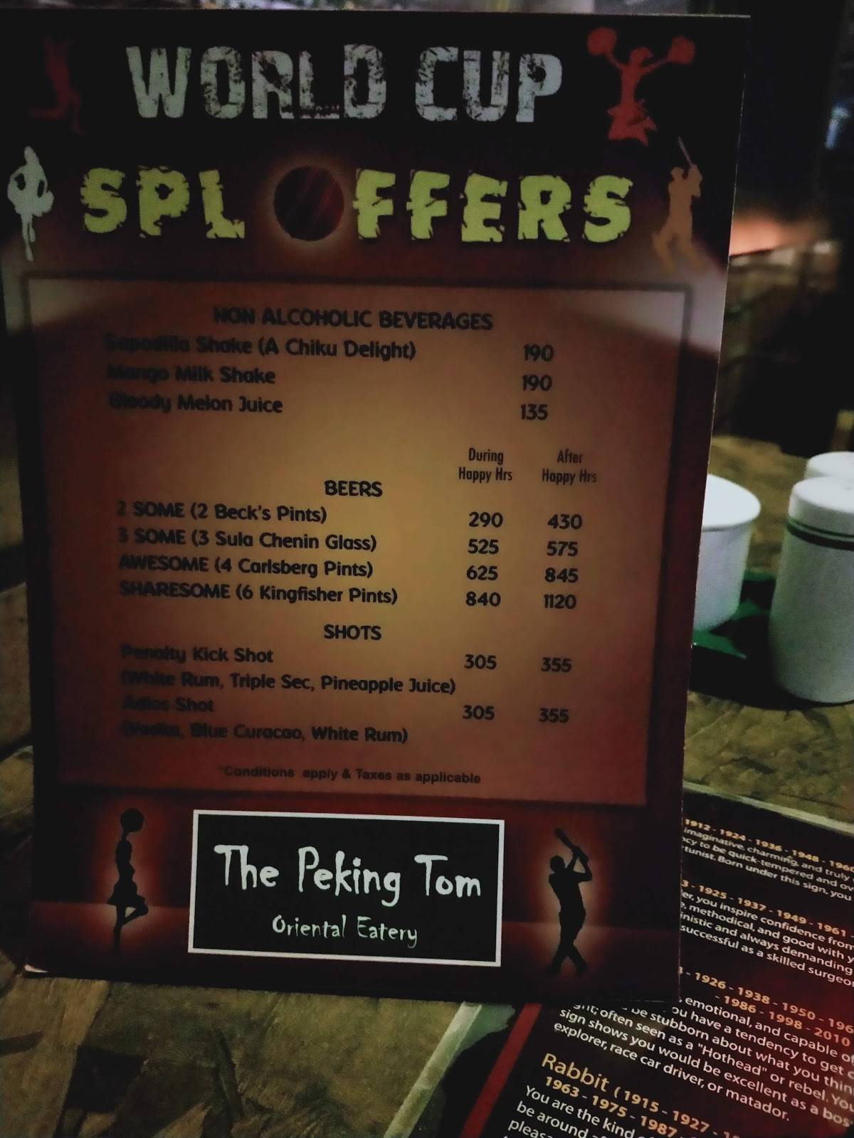 The Peking Tom menu