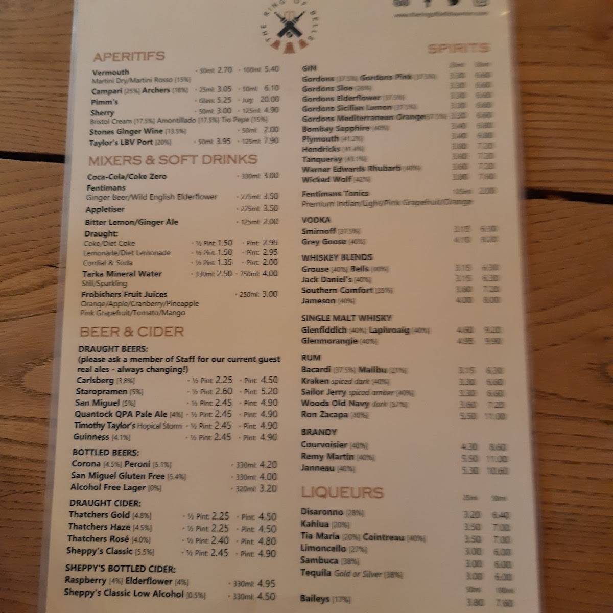 Menu at The Ring Of Bells pub & bar, Taunton, 1617 St James St
