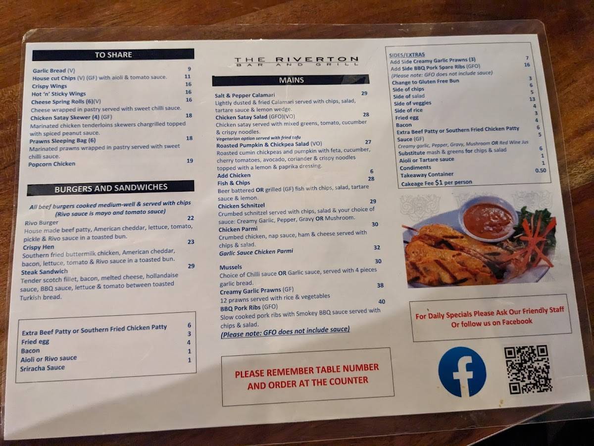 Menu at The Riverton Bar and Grill, Riverton