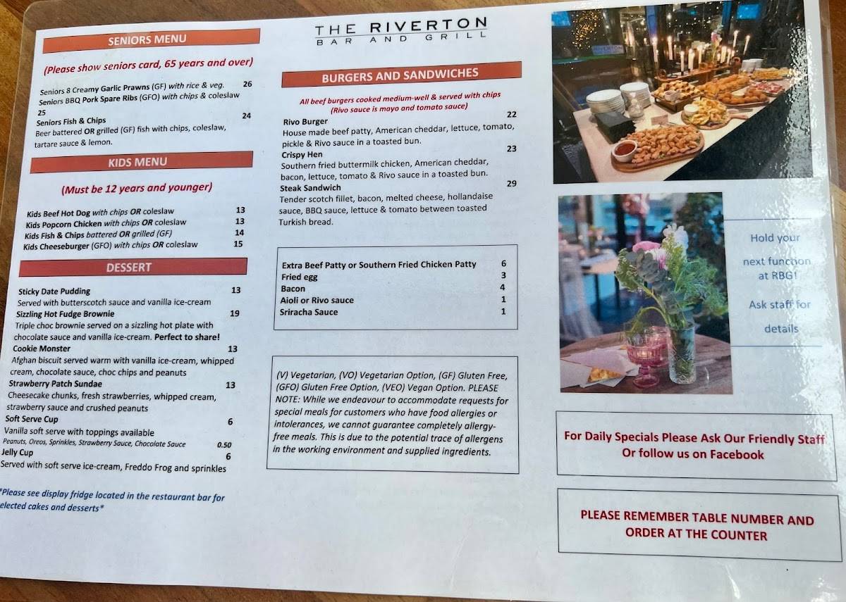 Menu at The Riverton Bar and Grill, Riverton