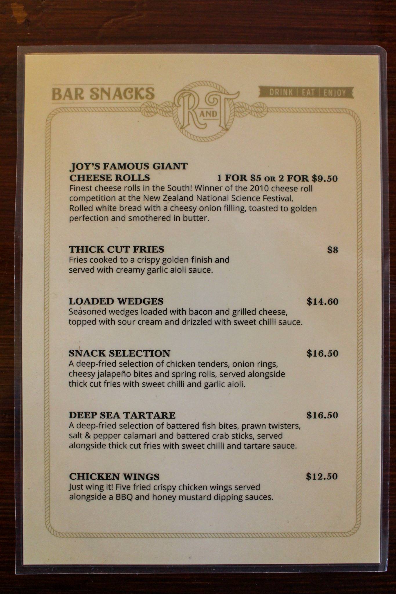 Menu at The Rope and Twine pub & bar, Dunedin