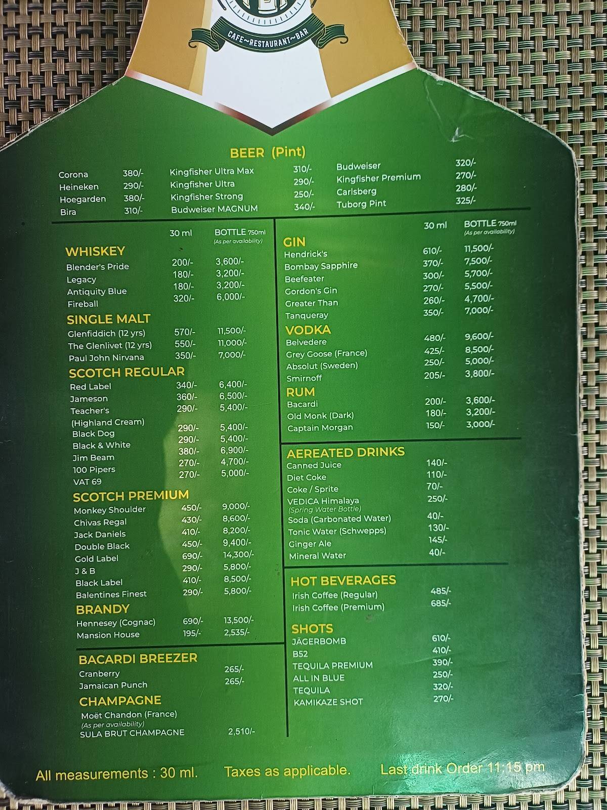 The Silent Partner menu