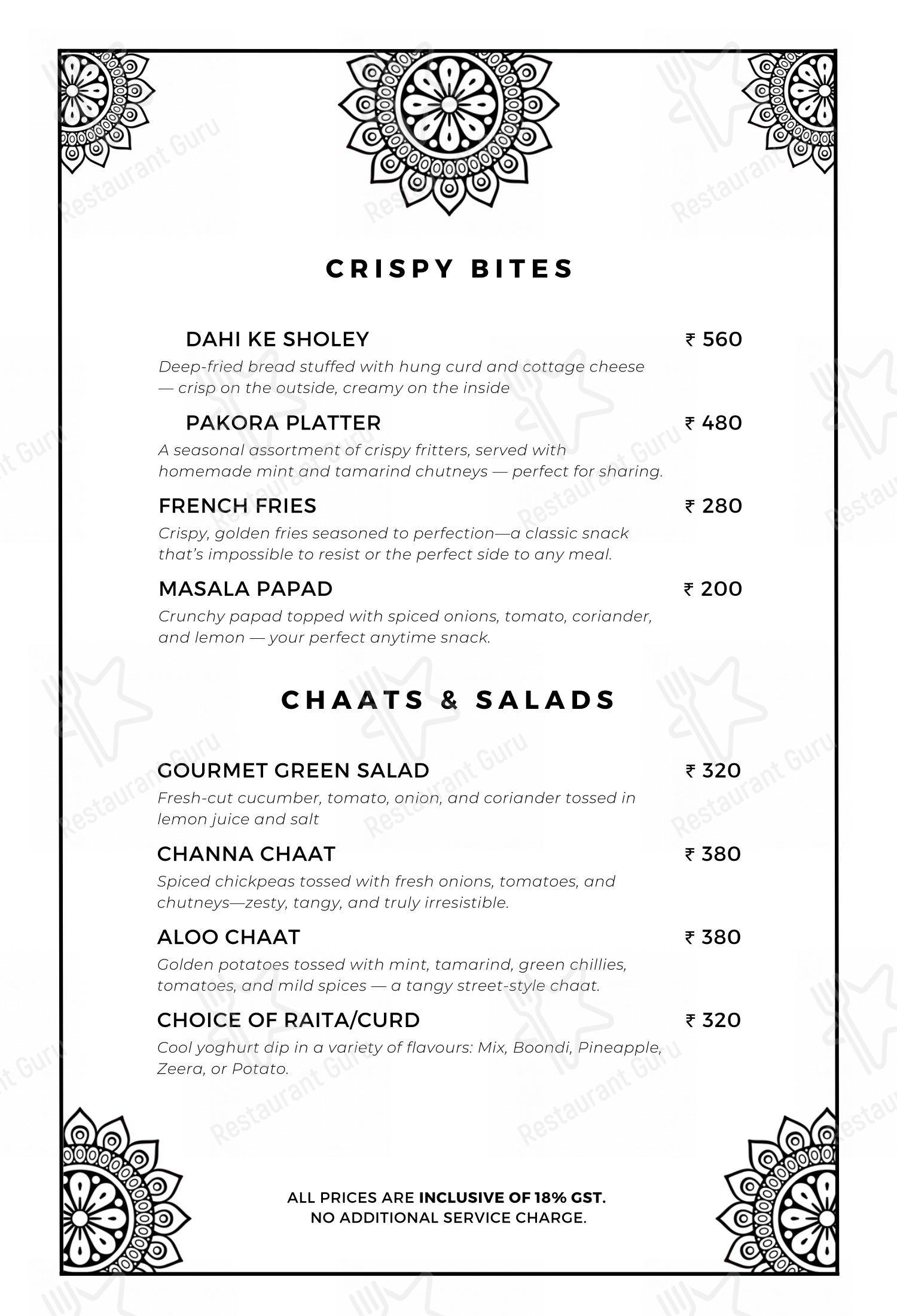 Menu for the The Sitting Elephant - A Rooftop Restaurant Overlooking River Ganga restaurant