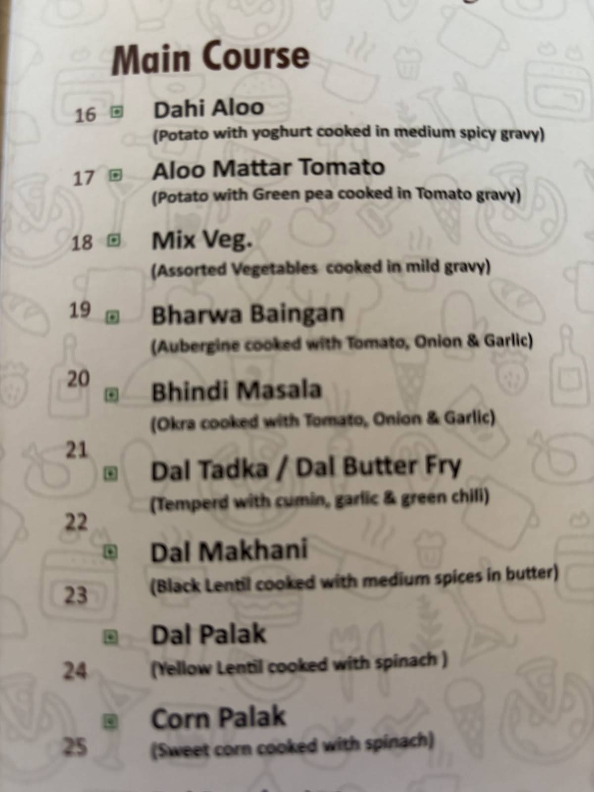 The Spice Route Restaurant menu