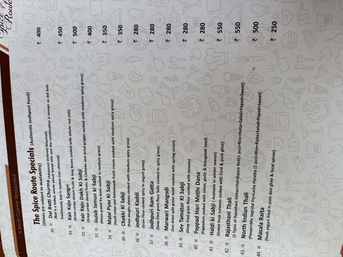 The Spice Route Restaurant menu