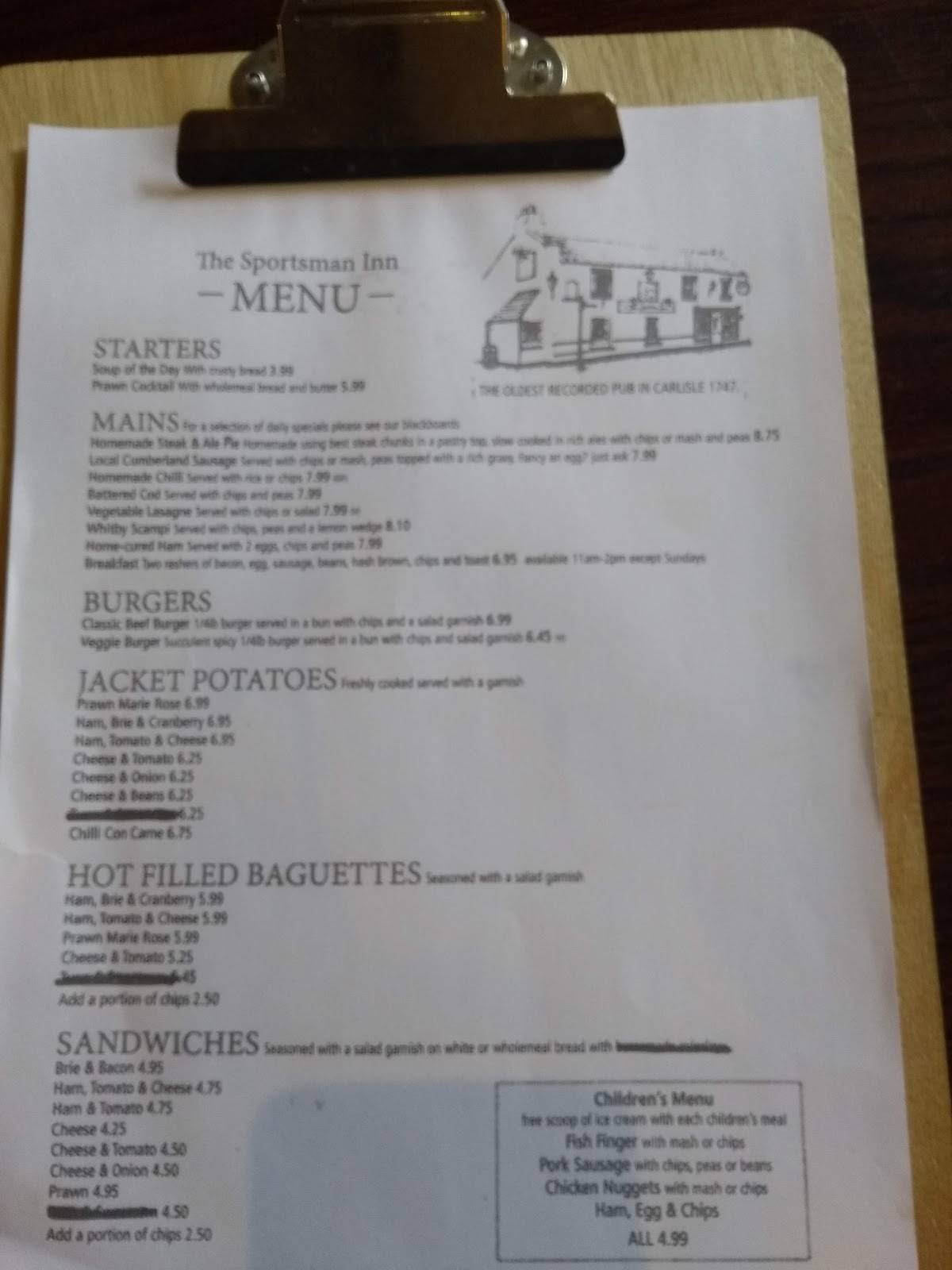 Menu at The Sportsman Inn pub & bar, Carlisle