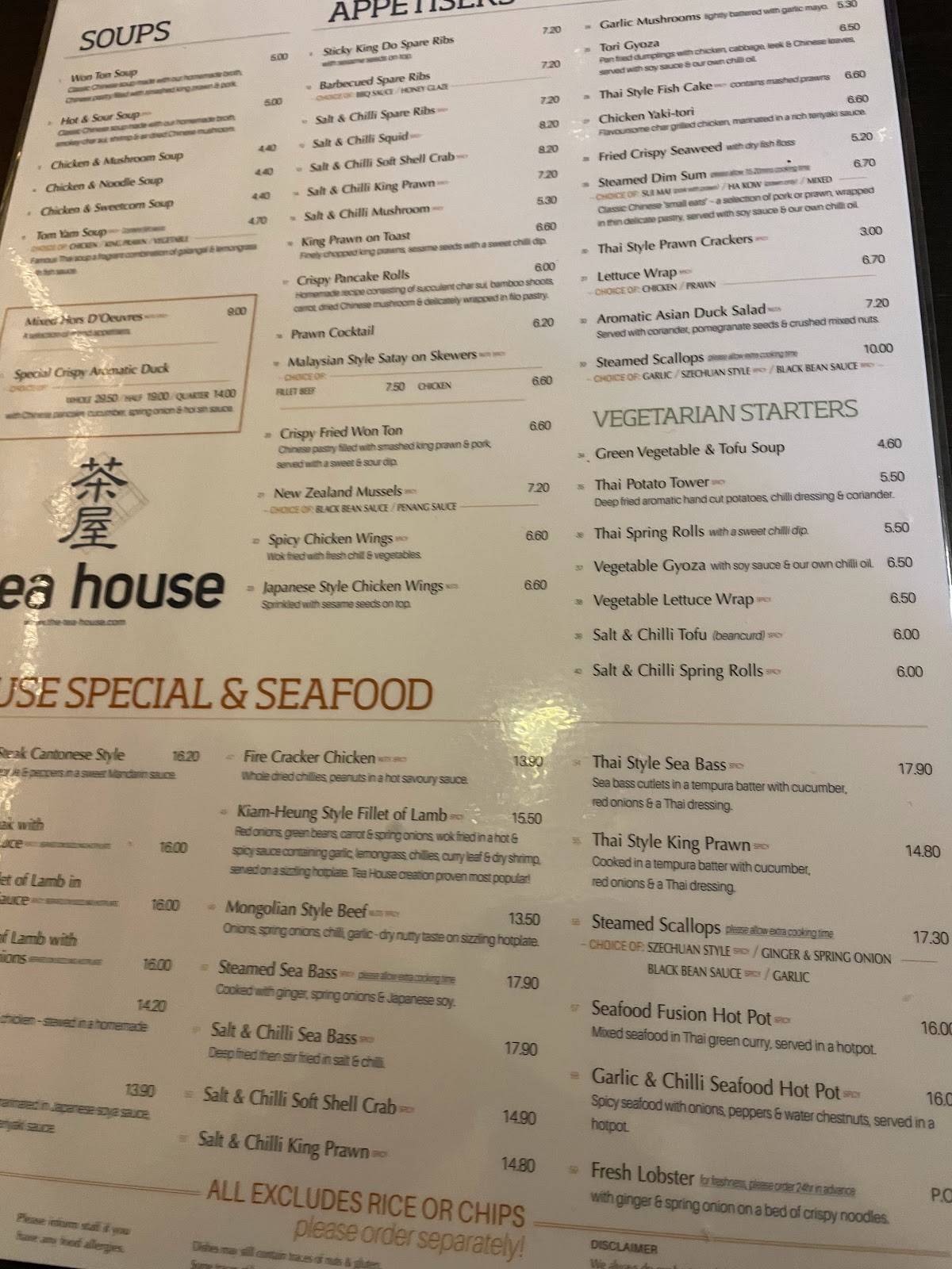 Menu at The Tea House restaurant, Larbert
