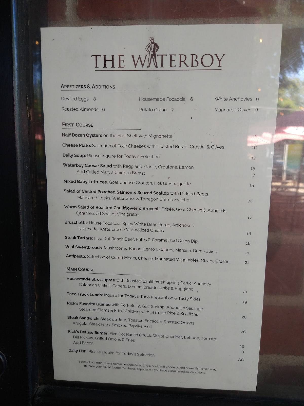 Menu at The Waterboy pub & bar, Sacramento
