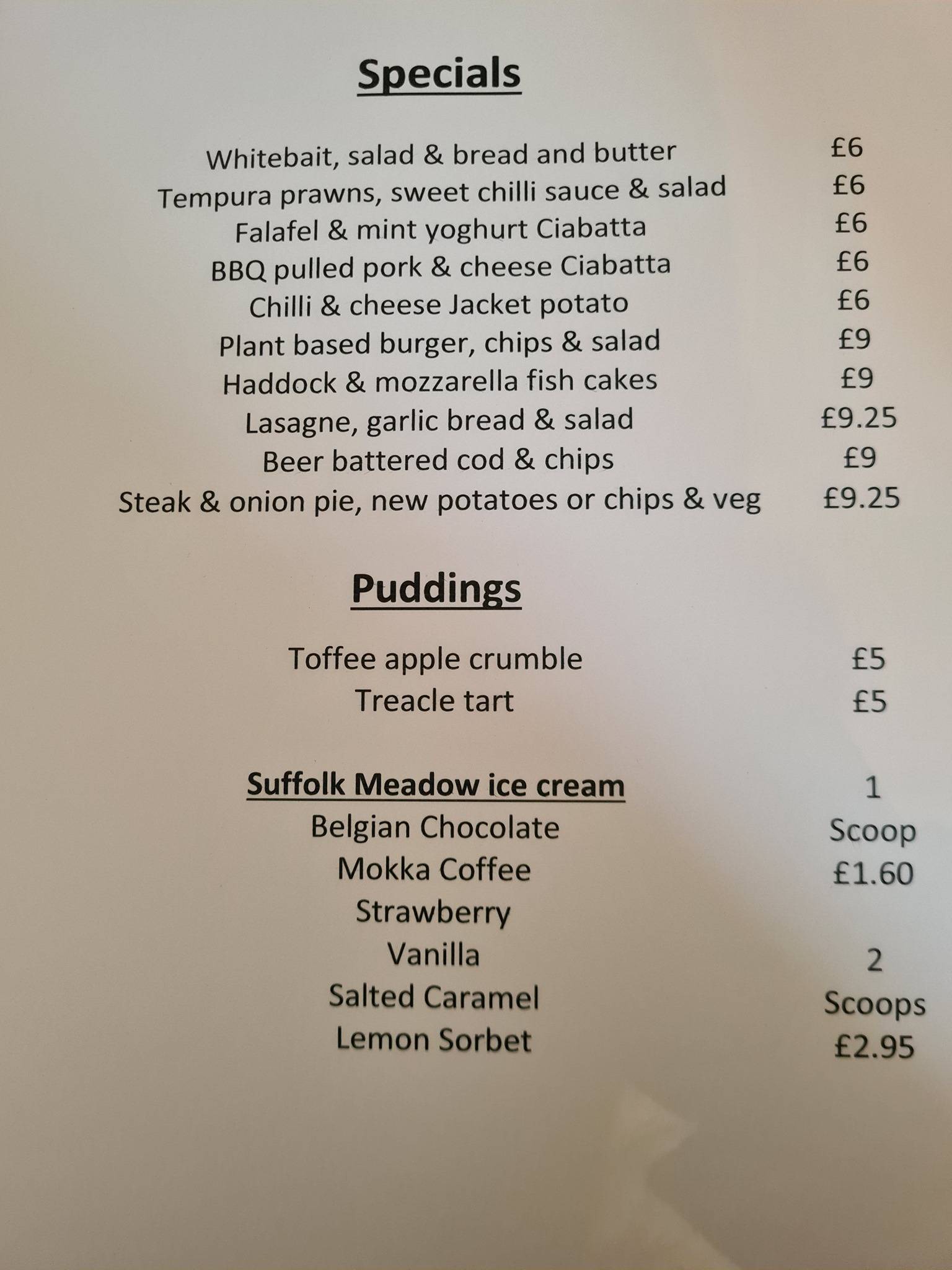 Menu at The Whistlestop Cafe, Woodbridge