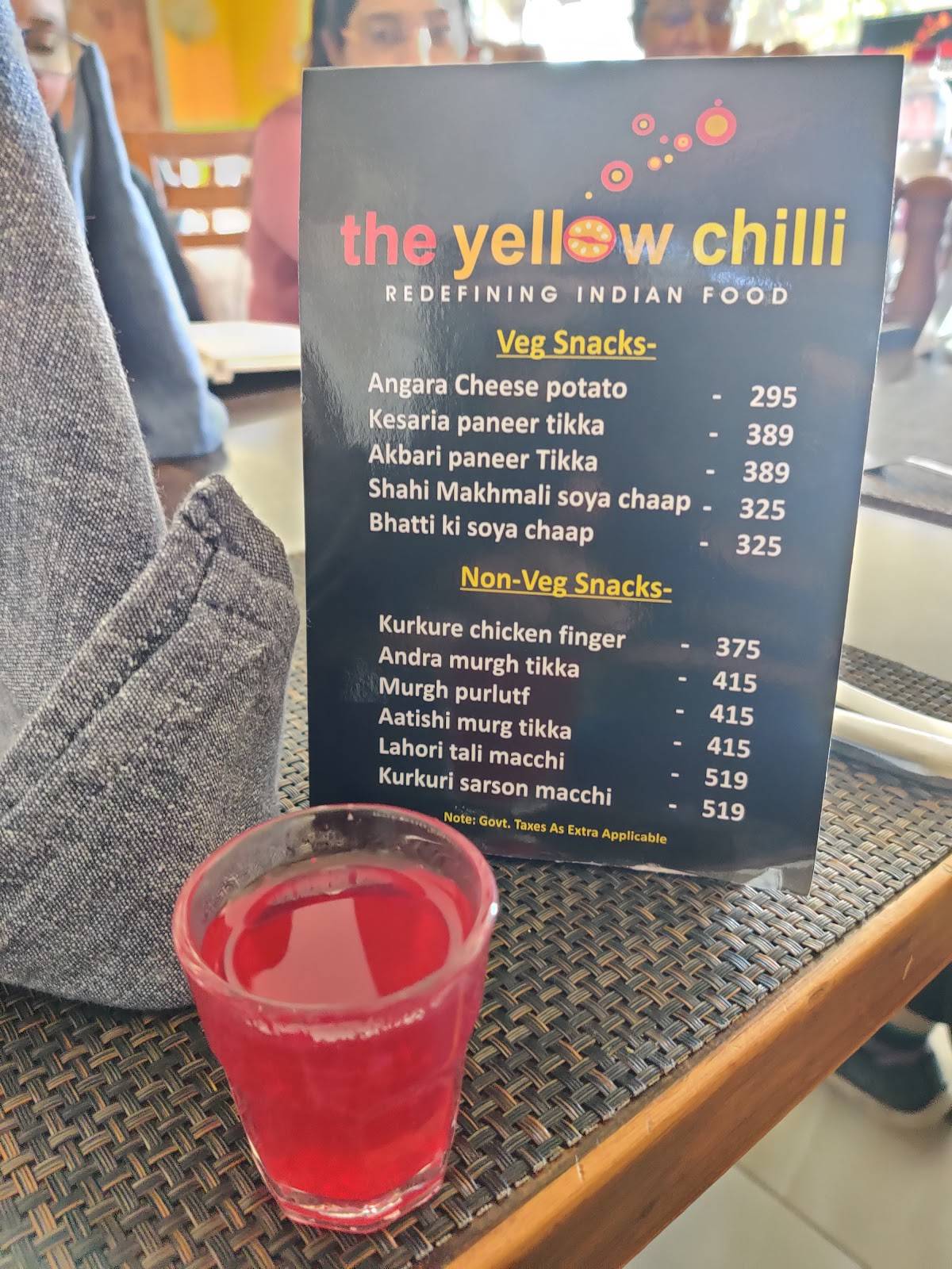 The Yellow Chili menu