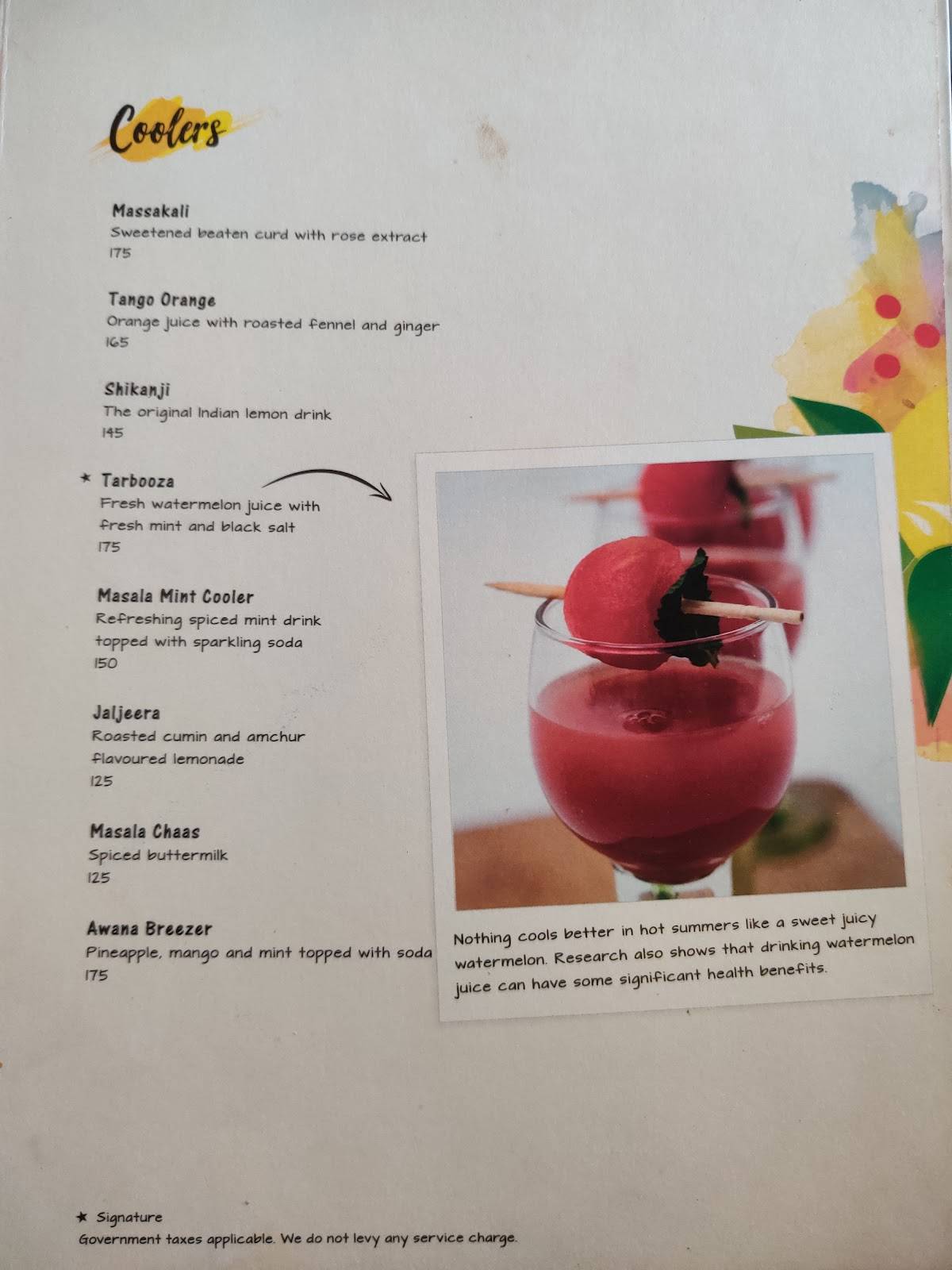 The Yellow Chili menu