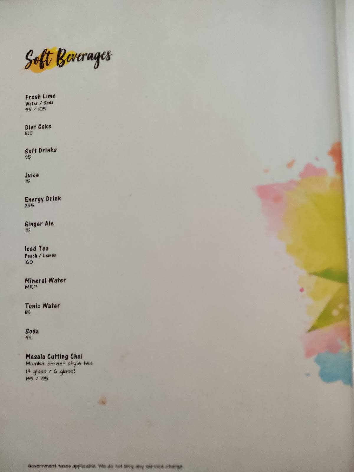 The Yellow Chili menu