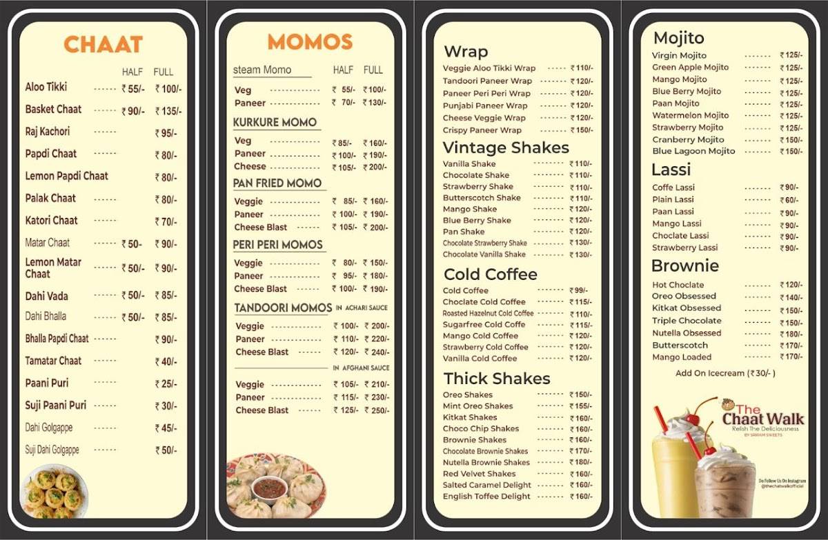 The chaat walk menu