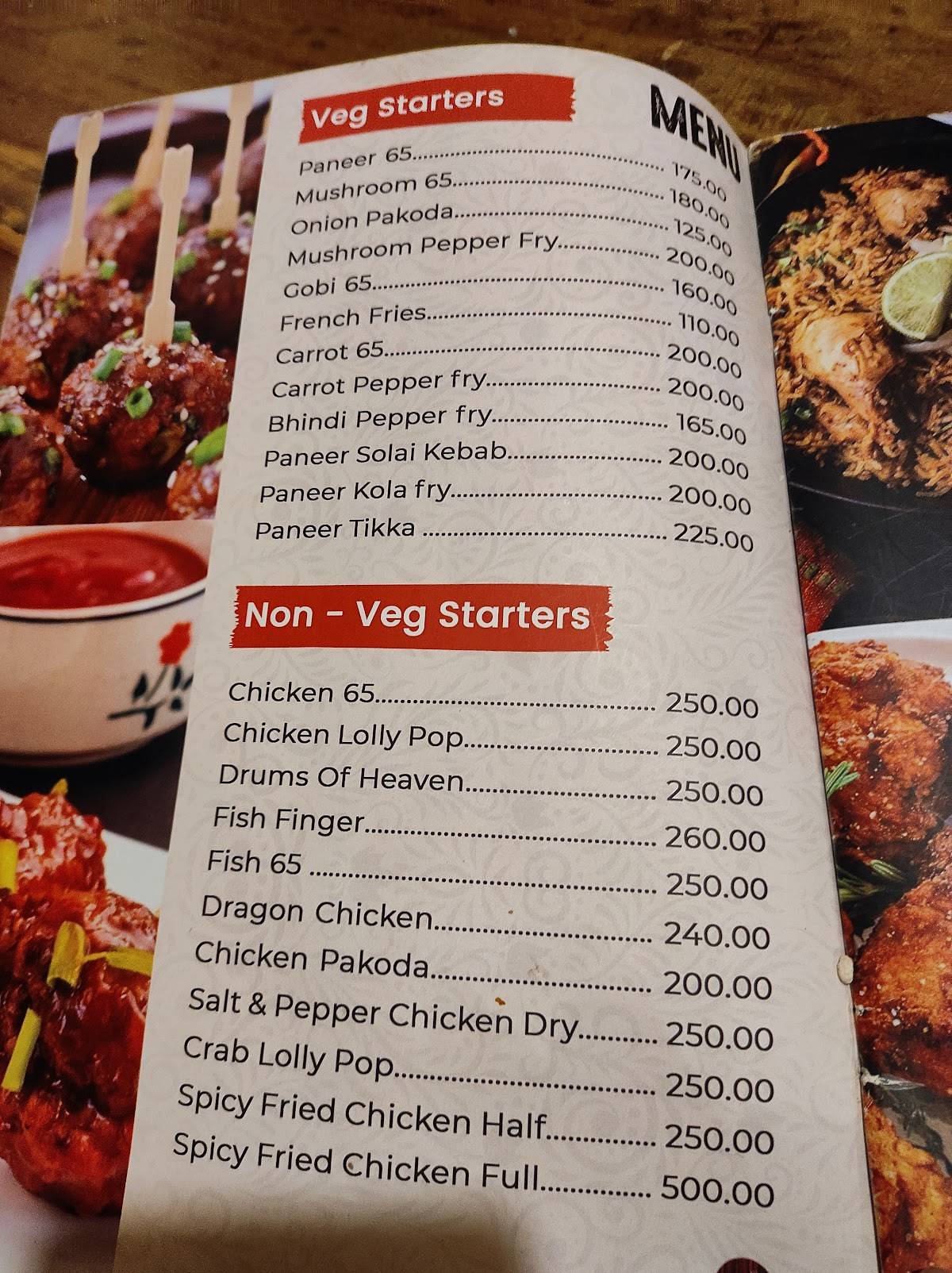 SDR Restaurant and cafe menu