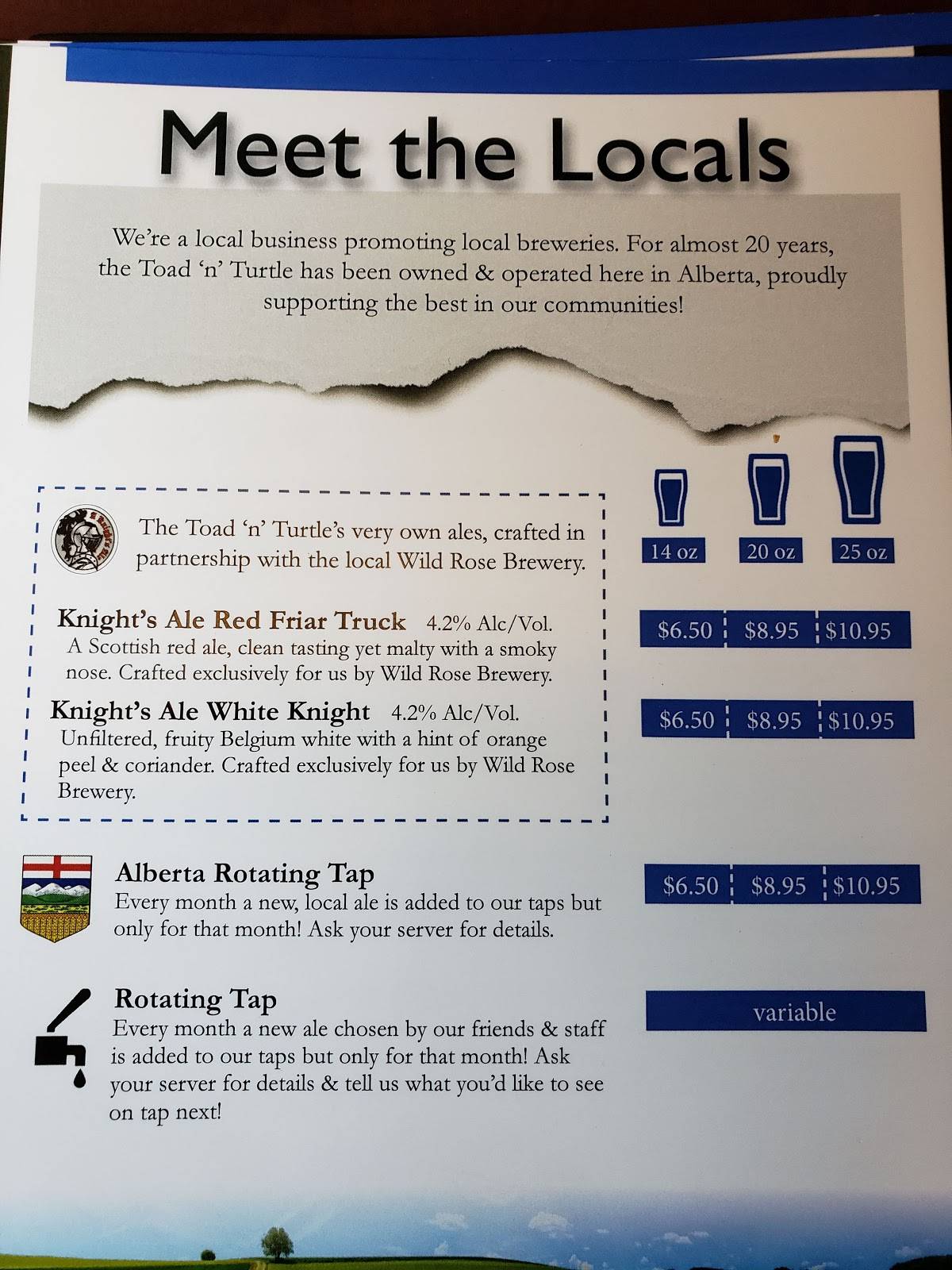 Menu de Toad 'n' Turtle Pubhouse & Grill