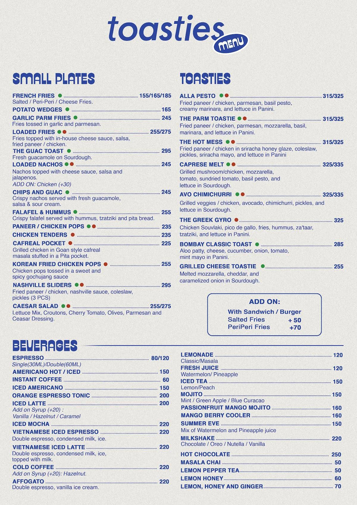 Toasties Deli menu