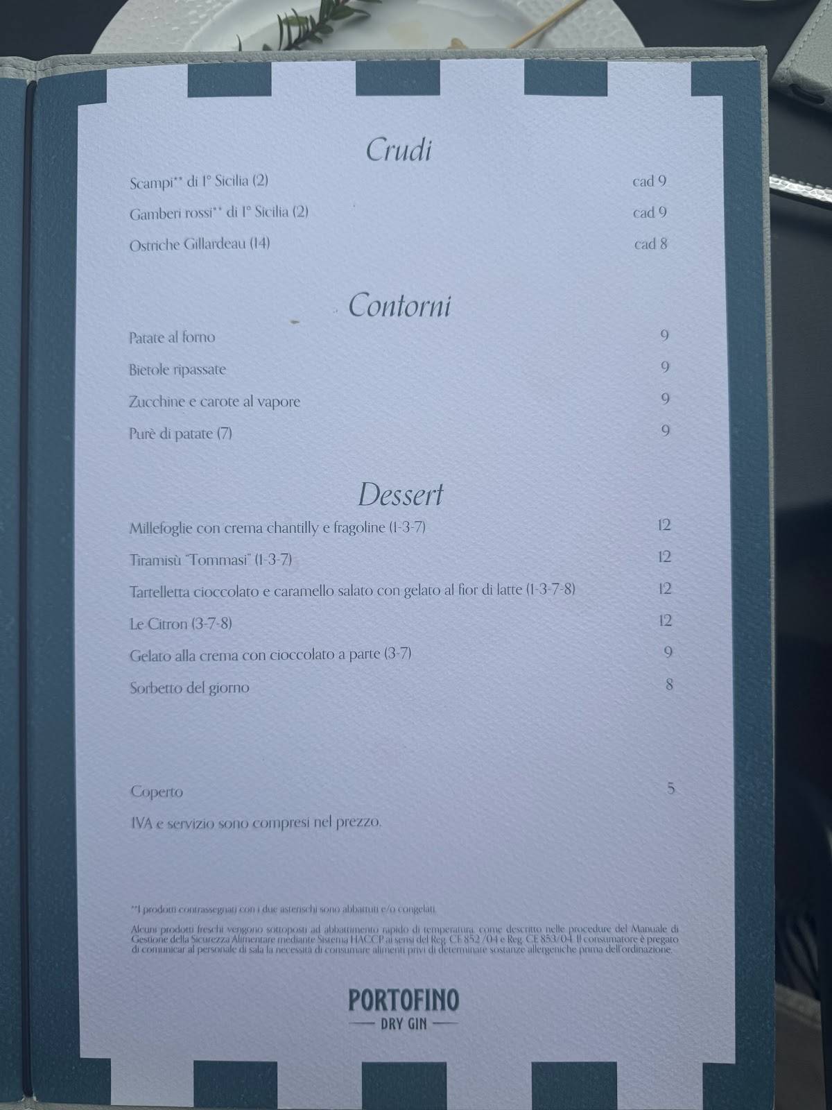 Menu di Tommasi Milano 