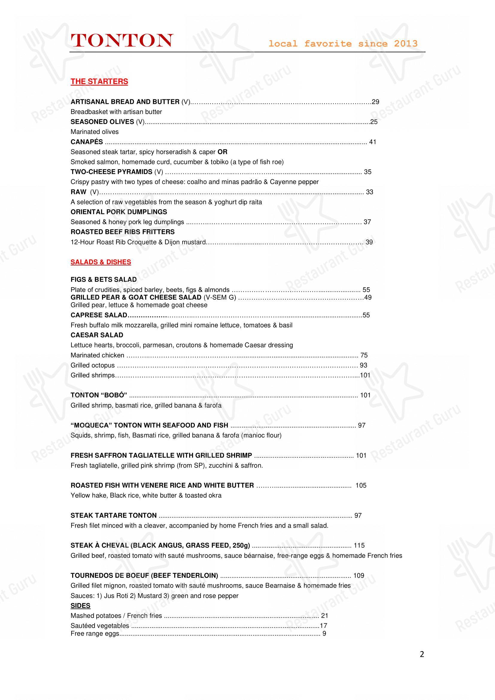 Основное меню para Tonton restaurante