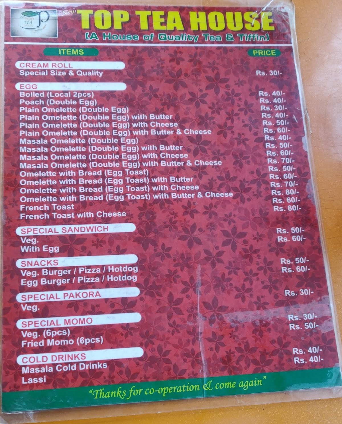 Top Tea House menu