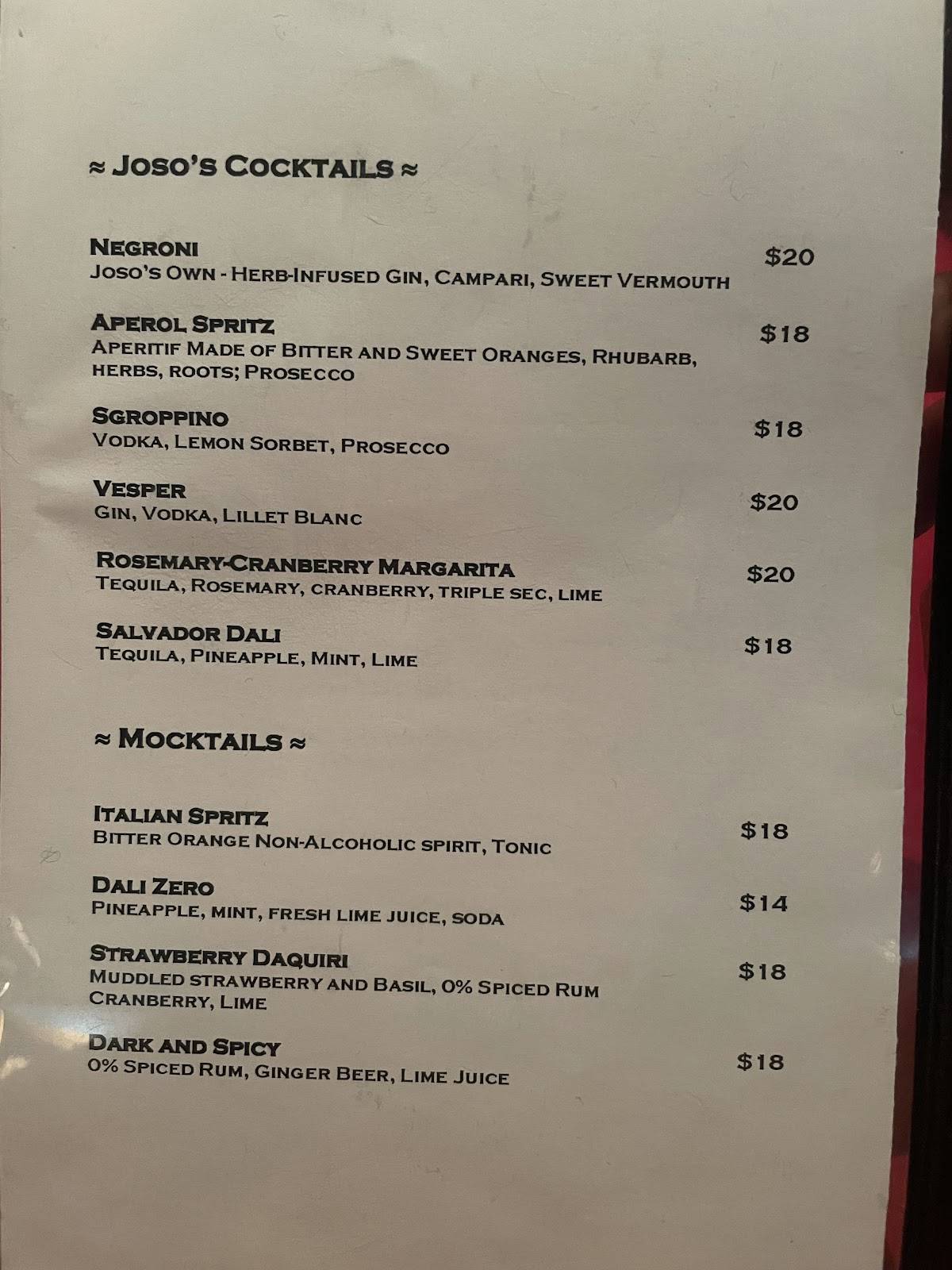 Menu de Joso's