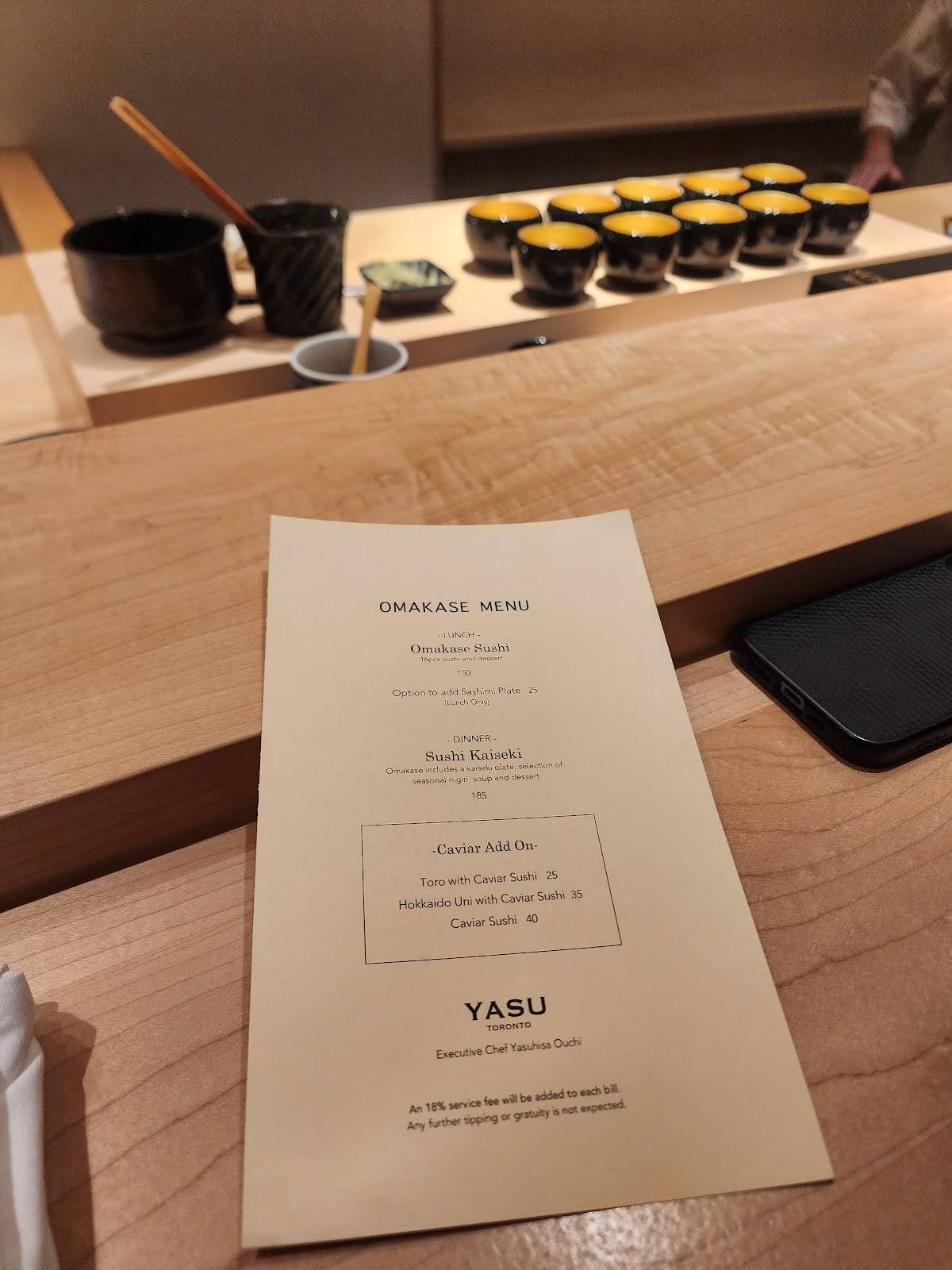 Menu de Yasu Toronto