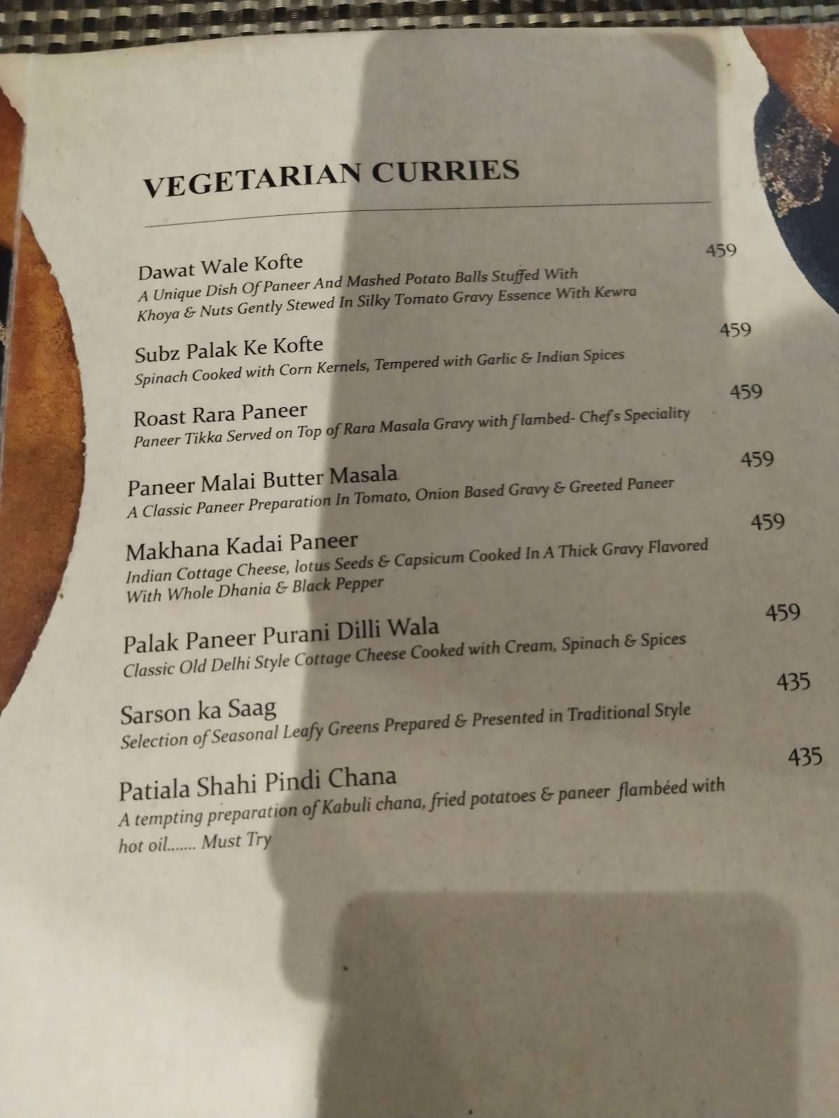 Tosh-e-daan menu