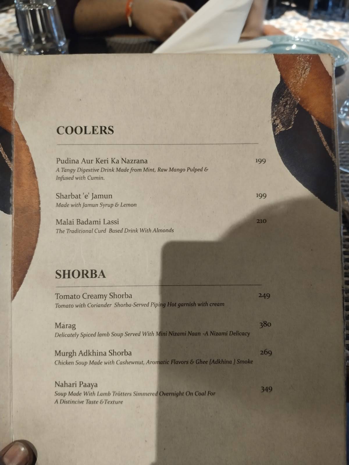 Tosh-e-daan menu