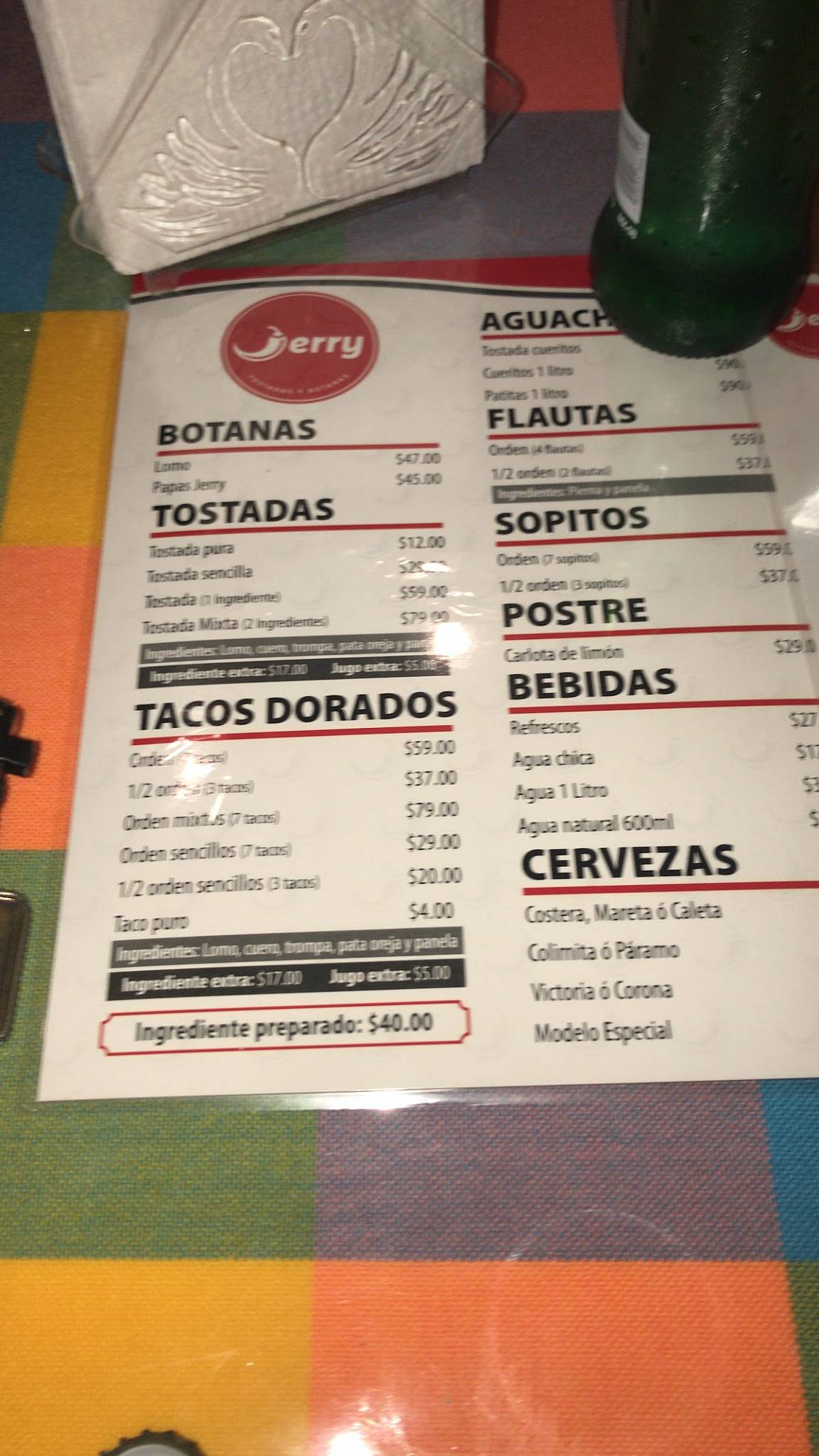 Carta Del Restaurante Tostadas Jerry Colima