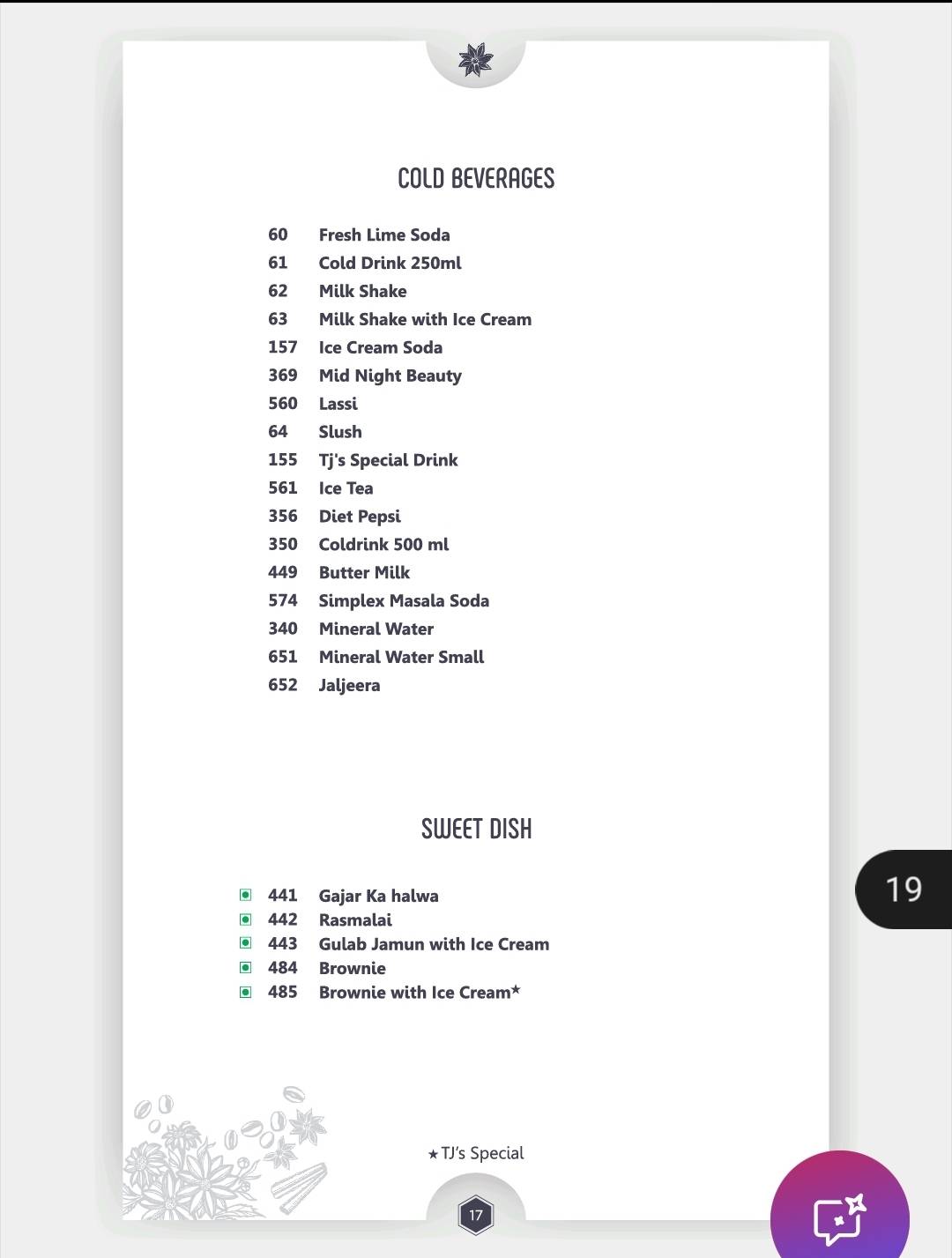 Traffic Jam Food Junction Restaurant (TJ) menu