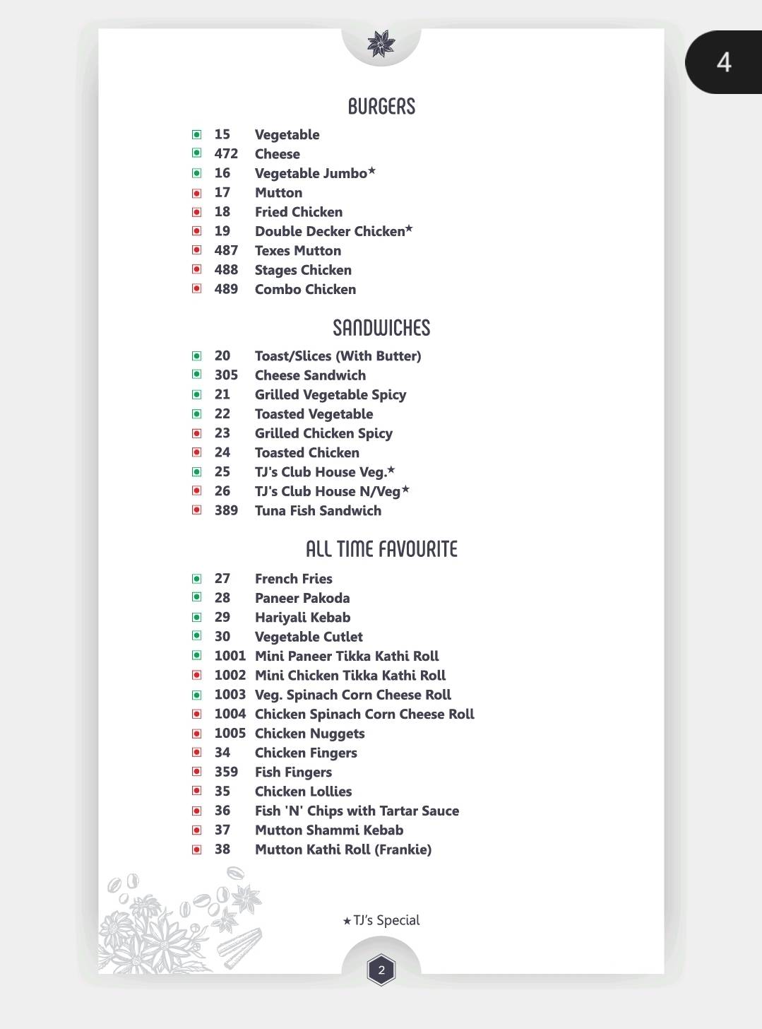 Traffic Jam Food Junction Restaurant (TJ) menu