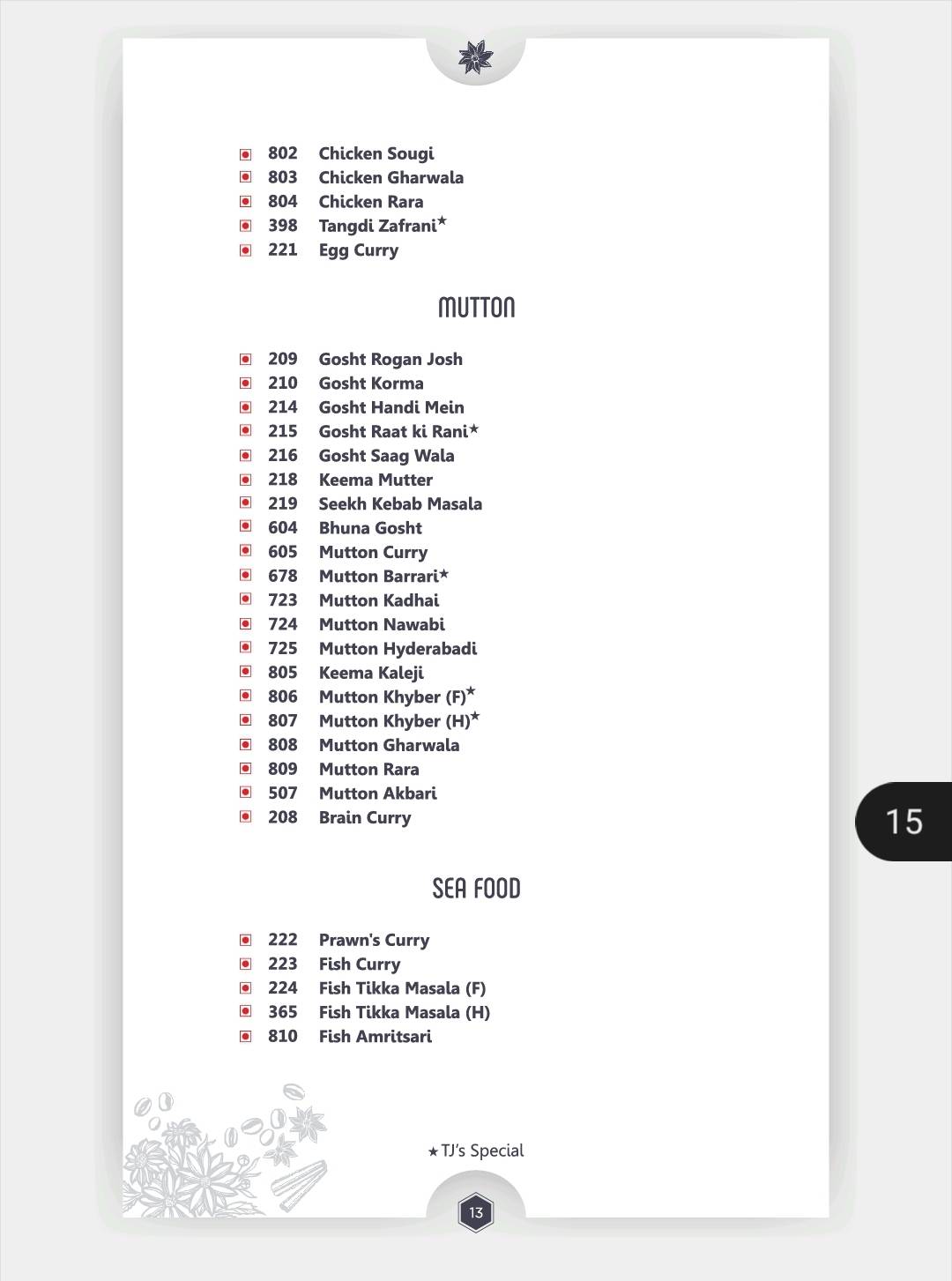 Traffic Jam Food Junction Restaurant (TJ) menu