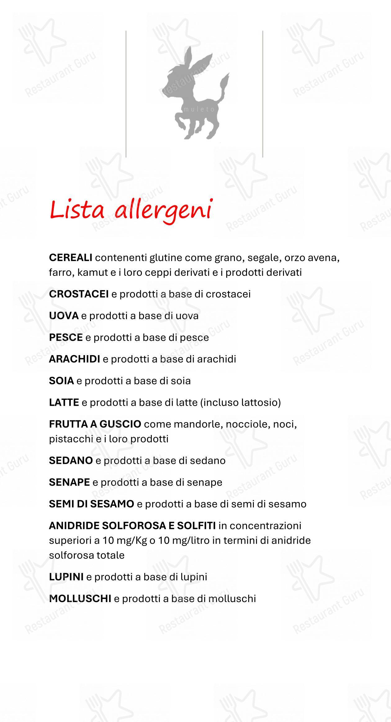 Menu per Trattoria Al Muleto ristorante