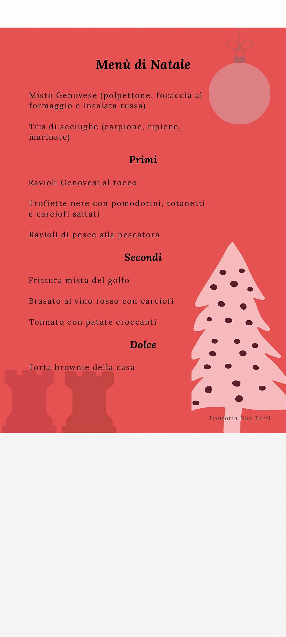 Menu di Trattoria Alle due Torri 