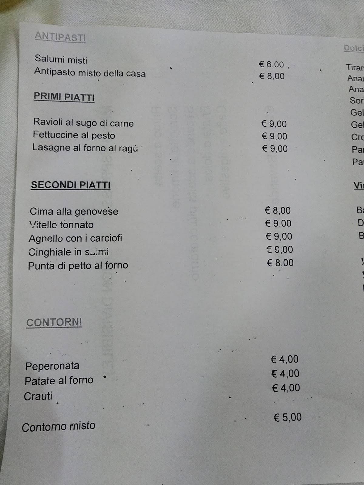 Menu di Trattoria Bicci 